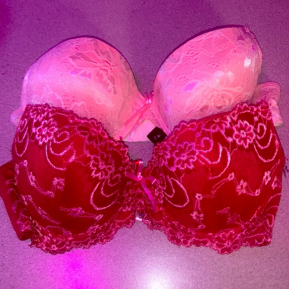 2 bras pink-38C red-36C both without straps